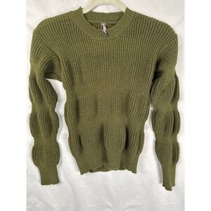 Aranaz Tejidos Olive Green Ribbed Knit Sweater Puff Sleeve Women's